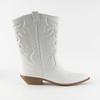 Soda RENO ~ Women Western Cowboy Stitched Pointe Toe Low Heel Ankle Mid Shaft Fashion Boots White/Beige Pu 6.5 view 3