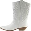 Soda RENO ~ Women Western Cowboy Stitched Pointe Toe Low Heel Ankle Mid Shaft Fashion Boots White/Beige Pu 6.5 view 4