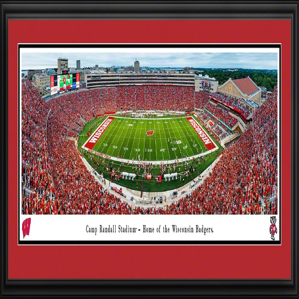 Wisconsin Badgers Football - 44x18-inch Double Mat, Deluxe Framed Picture by Blakeway Panoramas