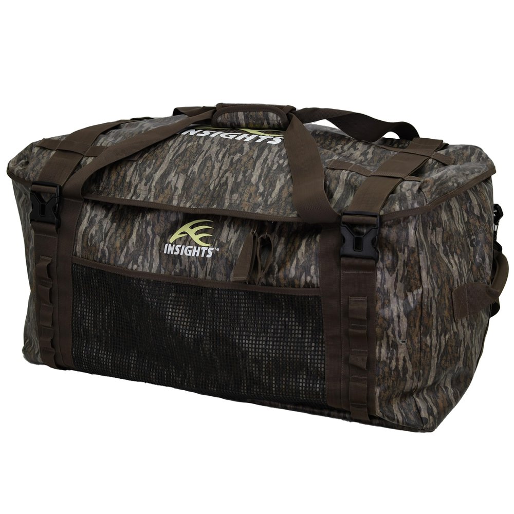 Insights Hunting by frogg toggs The Traveler Gear Bag, All Around Hunting Weatherproof Storage Duffle, XL 3000 Cubic Inches of Storage, Mossy Oak Bottomland