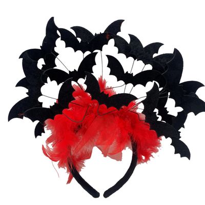 Needzo Halloween Black Bat Headband Costume Accessory with Red Feathers