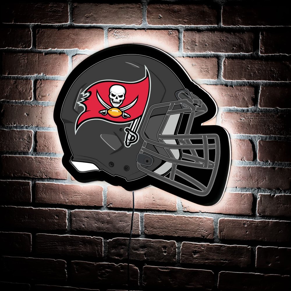 Team Sports America Evergreen NFL Tampa Bay Buccaneers Ultra-Thin LED Light Wall Sign Dcor | Full Size Replica Helmet | - 19.5 x 15 Inches | Made in USA