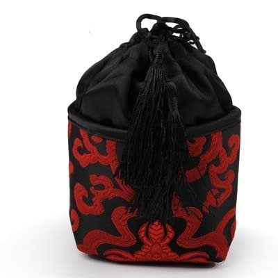 Only My Live Home 2pcs Patchwork Luxury Silk Brocade Jewelry Bags Square Bottom Tassel Vintage Drawstring Gift Pouches Jewellery Storage Pouch with Lined (black with randon pattern)