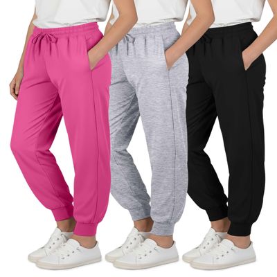 Real Essentials 3 Pack: Girls' Dry-Fit Jogger Sweatpants - Kids Teens Running Athletic Pants with Pockets -Set 6, XL (16)