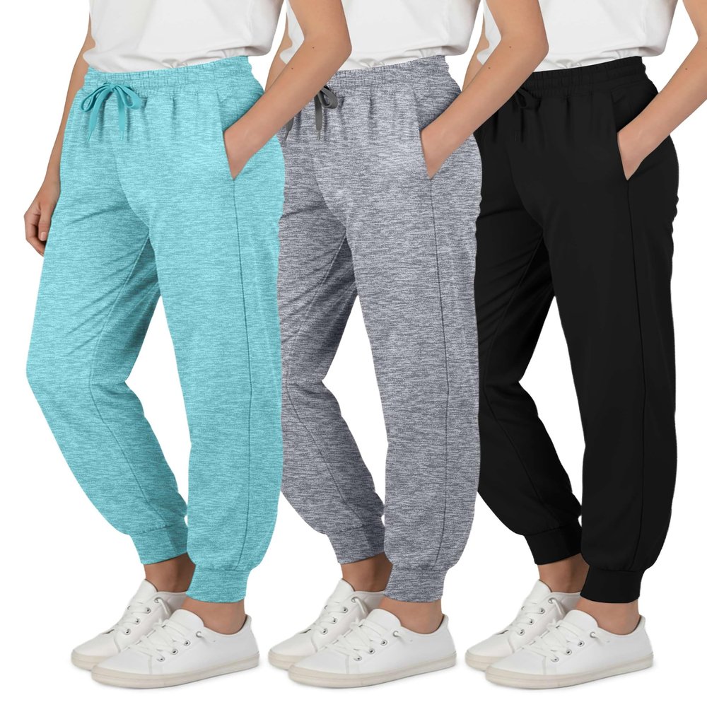 Real Essentials 3 Pack: Girls' Dry-Fit Jogger Sweatpants - Kids Teens Running Athletic Pants with Pockets -Set 5, XL (16)
