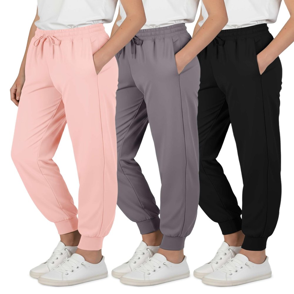 Real Essentials 3 Pack: Girls' Dry-Fit Jogger Sweatpants - Kids Teens Running Athletic Pants with Pockets -Set 7, L (14)