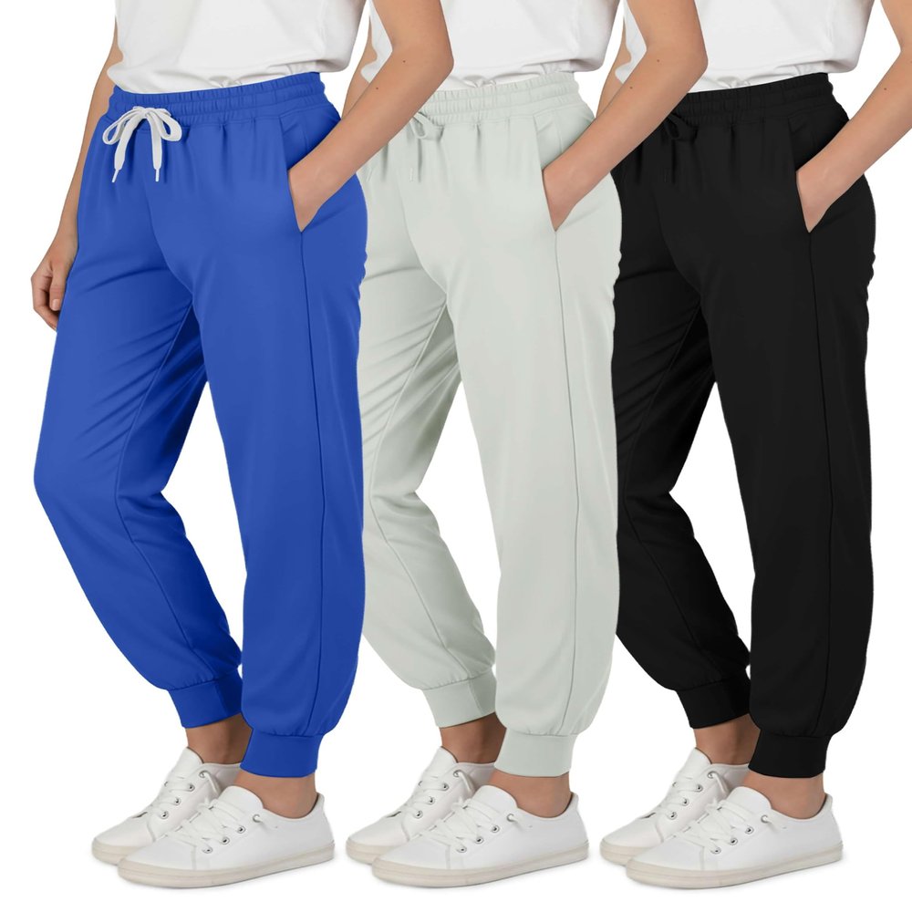 Real Essentials 3 Pack: Girls' Dry-Fit Jogger Sweatpants - Kids Teens Running Athletic Pants with Pockets -Set 8, XS (7)