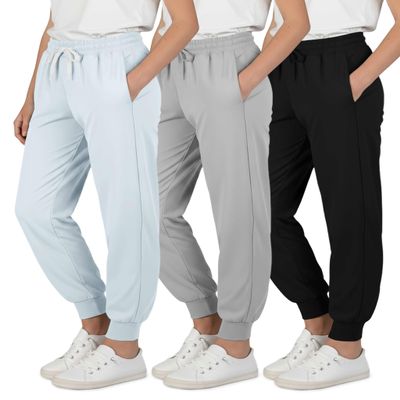 Real Essentials 3 Pack: Girls' Dry-Fit Jogger Sweatpants - Kids Teens Running Athletic Pants with Pockets -Set 3, XL (16)