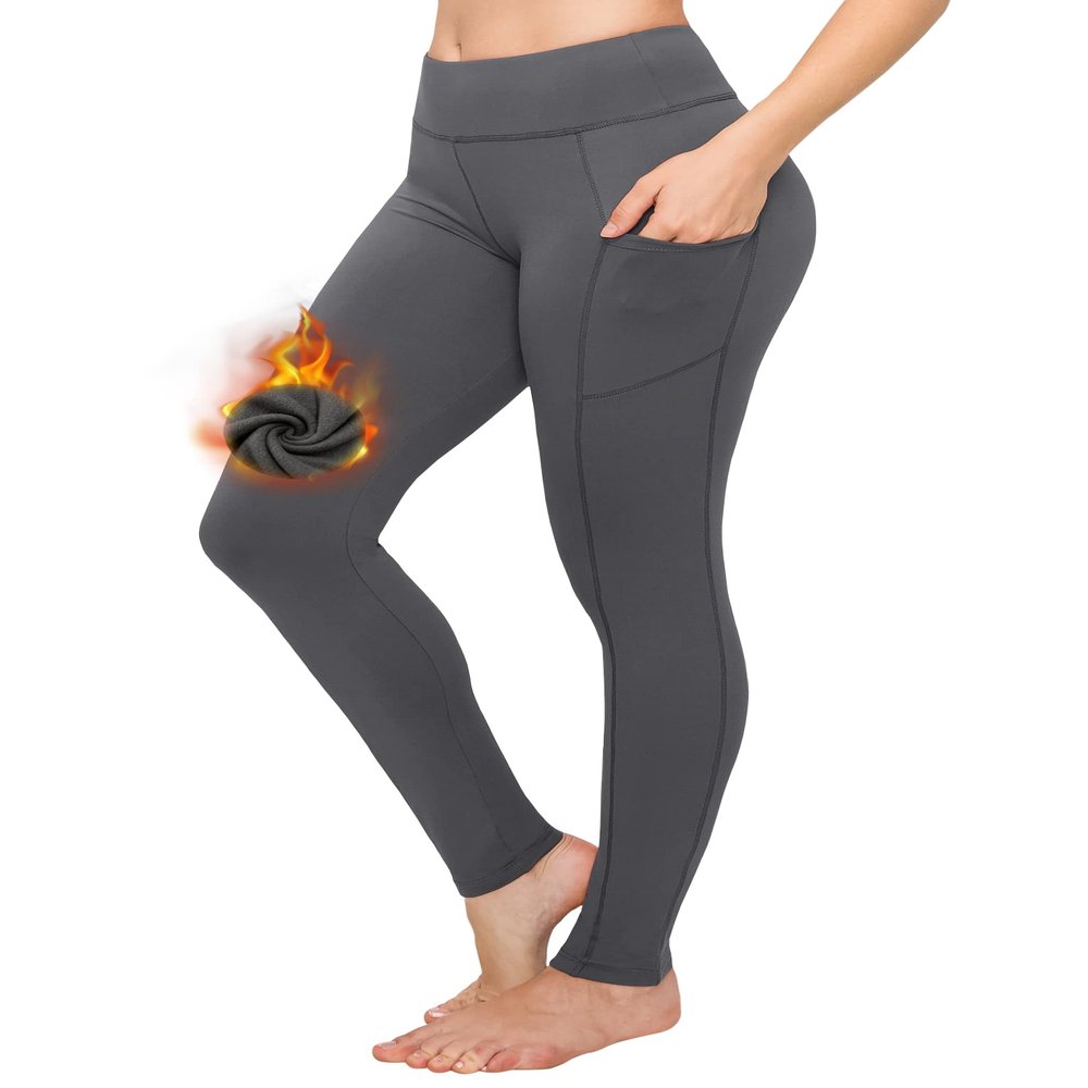 ALWAYS Fleece Leggings for Women - Buttery Soft Thermal Bottoms Baselayer with Pockets Charcoal Medium