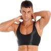 FEESHOW Mens Glossy Muscle Tops Workout Vest Crop Tops Bodybuilding Compression Stringer Tee Shirt Black Large view 3