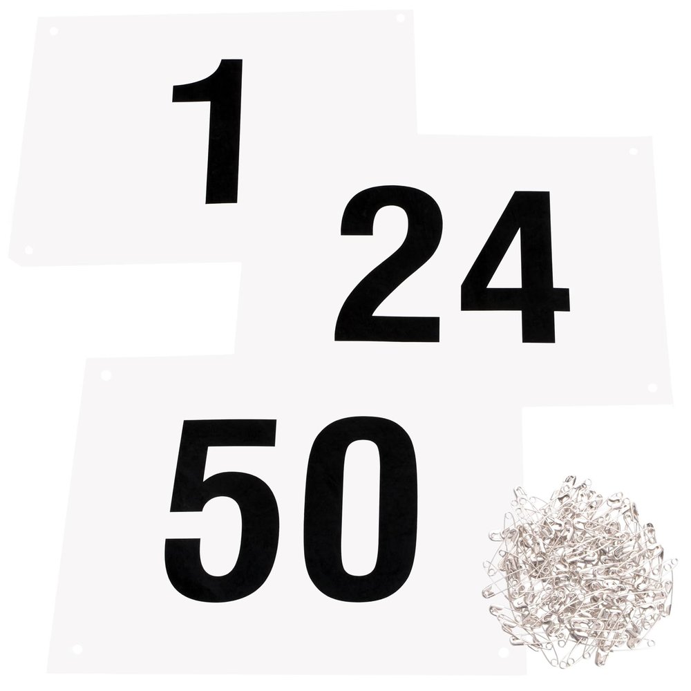 Azarxis Race Competitor Numbers Running Bibs with Safety Pins Tyvek Tearproof for Outdoor Sports Marathon Trail Racing Jogging Race Event (Numbers 1-50)