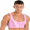 FEESHOW Mens Glossy Muscle Tops Workout Vest Crop Tops Bodybuilding Compression Stringer Tee Shirt Pink X-Large view 2