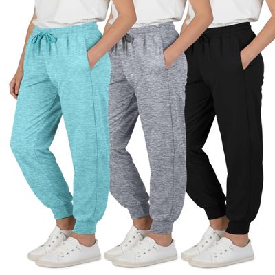 Real Essentials 3 Pack: Girls' Dry-Fit Jogger Sweatpants - Kids Teens Running Athletic Pants with Pockets -Set 5, S (8)