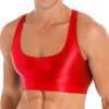 FEESHOW Mens Glossy Muscle Tops Workout Vest Crop Tops Bodybuilding Compression Stringer Tee Shirt Red Large view 1