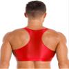 FEESHOW Mens Glossy Muscle Tops Workout Vest Crop Tops Bodybuilding Compression Stringer Tee Shirt Red Large view 4