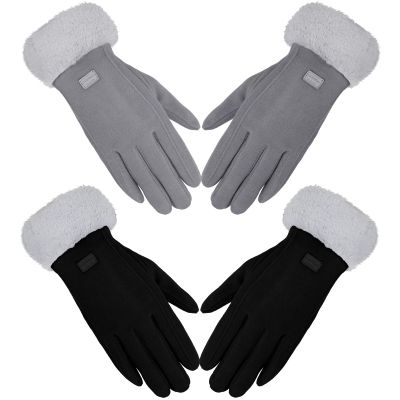 Bencailor 2 Pairs Winter Touchscreen Women Gloves Winter Cold Weather Plush Thermal Fleece Lining Gloves Warm Soft Fluffy Cuff Texting mittens