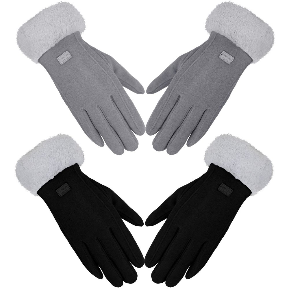 Bencailor 2 Pairs Winter Touchscreen Women Gloves Winter Cold Weather Plush Thermal Fleece Lining Gloves Warm Soft Fluffy Cuff Texting mittens