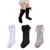 Century Star Baby Girls Bow Knee High Socks Toddlers Ruffled Tube Socks Infant School Uniform Leggings Long Stockings 03Pcs Black&White&Grey 2-3T view 1