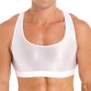 FEESHOW Mens Glossy Muscle Tops Workout Vest Crop Tops Bodybuilding Compression Stringer Tee Shirt White Large view 1