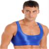 FEESHOW Mens Glossy Muscle Tops Workout Vest Crop Tops Bodybuilding Compression Stringer Tee Shirt Blue Large view 2