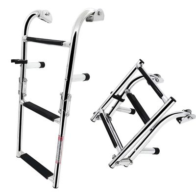 MojIate Stainless Steel 3 Step Folding Boat Ladder 2+1 Steps Portable Swim Ladder Telescoping Stepladder with 250mm Width for Marine Yacht Boat and More