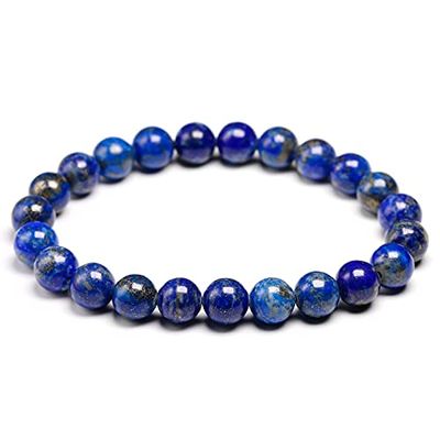 HZLXF1 Natural Lapis Lazuli Blue Stone Beads Bracelet Suitable for Women Men Stretch Bracelets (Panjang : 18cm 7.0inch, Warna Batu Permata : Beads 8mm)