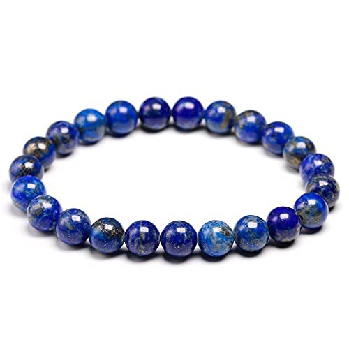 HZLXF1 Natural Lapis Lazuli Blue Stone Beads Bracelet Suitable for Women Men Stretch Bracelets (Panjang : 18cm 7.0inch, Warna Batu Permata : Beads 8mm)