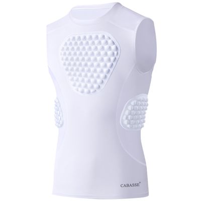 Cabasse Youth Padded Protective Shirt, Chest Rib Protector Heart Guard Sternum Shirt for Football Paintball Baseball (White, Large)