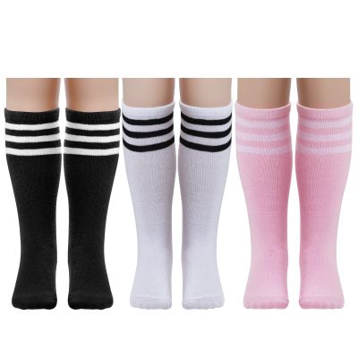 Dxhycc 3 Pairs Kids Soccer Socks Stripes Knee High Tube Socks School Cotton Uniform Sports Socks for Toddler Girls and Boys