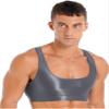 FEESHOW Mens Glossy Muscle Tops Workout Vest Crop Tops Bodybuilding Compression Stringer Tee Shirt Grey X-Large view 2
