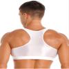 FEESHOW Mens Glossy Muscle Tops Workout Vest Crop Tops Bodybuilding Compression Stringer Tee Shirt White X-Large view 4