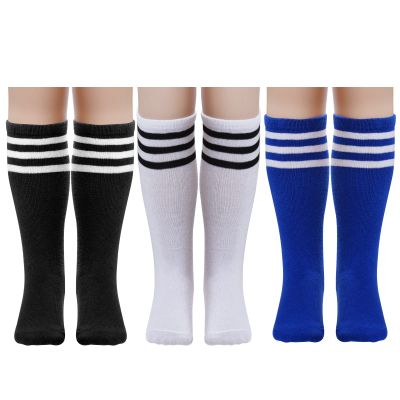 Dxhycc 3 Pairs Kids Soccer Socks Stripes Knee High Tube Socks School Cotton Uniform Sports Socks for Toddler Girls and Boys