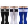 Dxhycc 3 Pairs Kids Soccer Socks Stripes Knee High Tube Socks School Cotton Uniform Sports Socks for Toddler Girls and Boys view 1