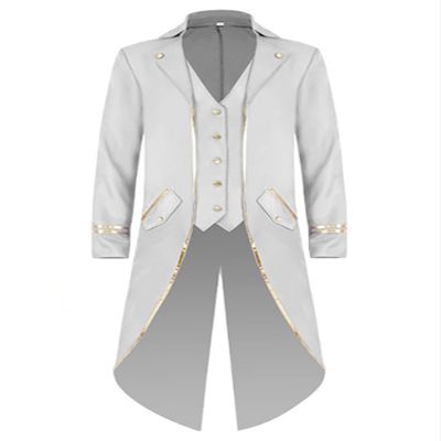 winying Mens Halloween Medieval Theme Party Costume Vintage Tailcoat Long Swallow-Tailed Coat White Large