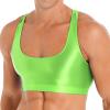 FEESHOW Mens Glossy Muscle Tops Workout Vest Crop Tops Bodybuilding Compression Stringer Tee Shirt Fluorescent Green Large view 1