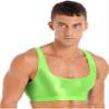 FEESHOW Mens Glossy Muscle Tops Workout Vest Crop Tops Bodybuilding Compression Stringer Tee Shirt Fluorescent Green Large view 2