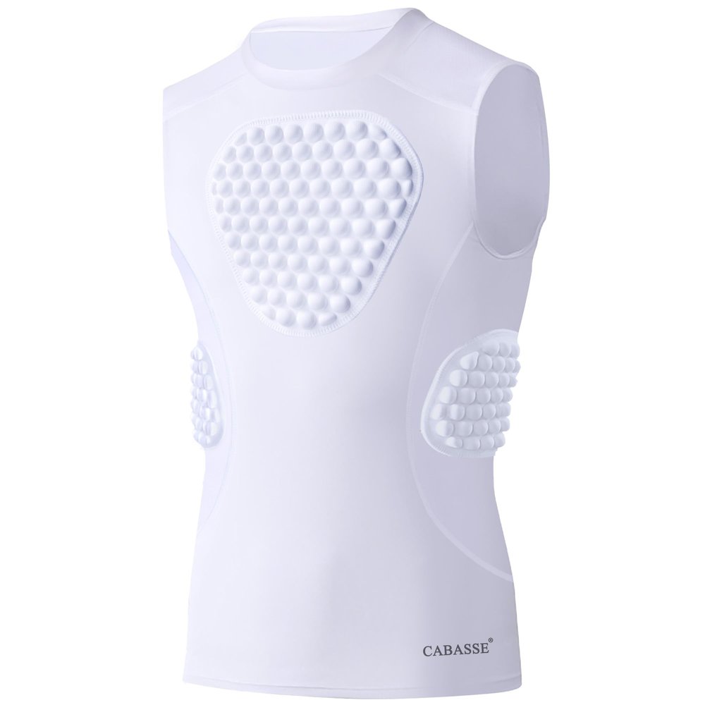 Cabasse Youth Padded Protective Shirt, Chest Rib Protector Heart Guard Sternum Shirt for Football Paintball Baseball (White, Small)