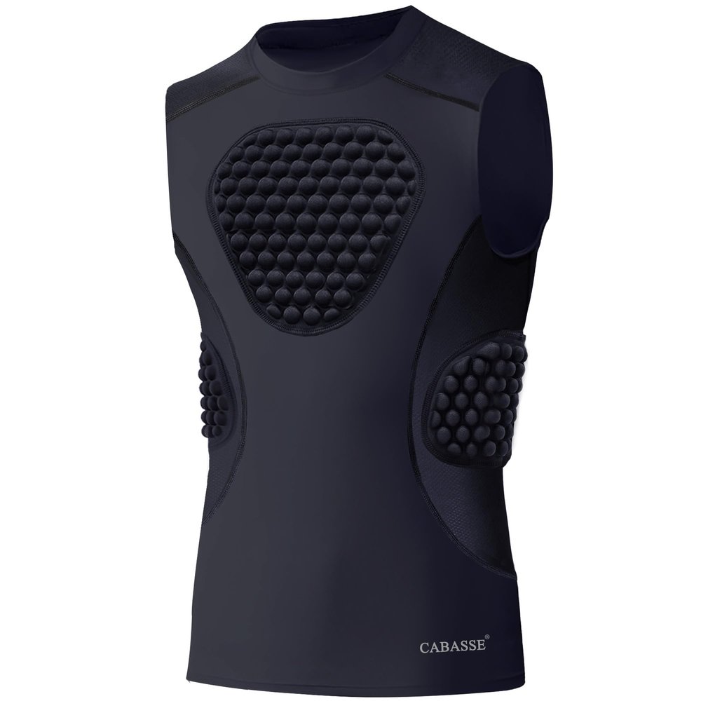 Cabasse Youth Padded Protective Shirt, Chest Rib Protector Heart Guard Sternum Shirt for Football Paintball Baseball (Black, Large)
