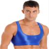 ACSUSS Men Shiny Oil Crop Top Solid O Neck Sleeveless Slim Fit T-Shirt Vest Tank Top Sexy Clubwear Blue X-Large view 2