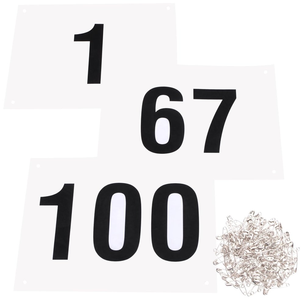 Azarxis Race Competitor Numbers Running Bibs with Safety Pins Tyvek Tearproof for Outdoor Sports Marathon Trail Racing Jogging Race Event (Numbers 1-100)
