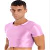 FEESHOW Men's Glossy Short Sleeve Muscle Half Tank Top Sport T-Shirts Workout Sexy Crop Tops Pink X-Large view 2