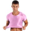 FEESHOW Men's Glossy Short Sleeve Muscle Half Tank Top Sport T-Shirts Workout Sexy Crop Tops Pink X-Large view 3