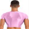 FEESHOW Men's Glossy Short Sleeve Muscle Half Tank Top Sport T-Shirts Workout Sexy Crop Tops Pink X-Large view 4