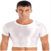 ACSUSS Summer Men's Super Short T-Shirt Gym Sport Basic Pullover Crop Tops T-Shirt Blouses Shirt White Large view 1