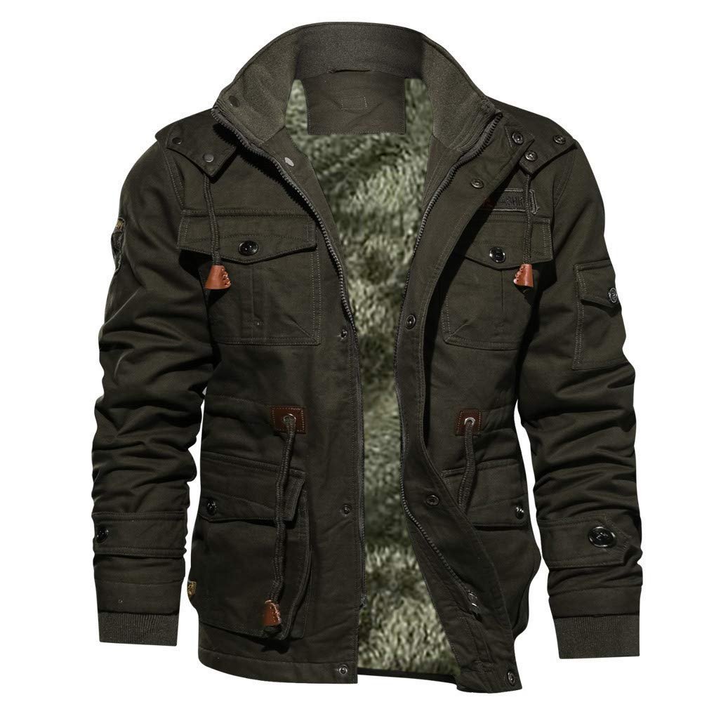 Ymosrh Coats for Men, Men's Bomber Jacket for Cold Weather Winter Thickened Fleece Sherpa Coat Outwear (L, Army Green)
