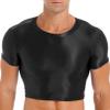 Jhaoyu Men's Sheer Undershirts Ice Silk Glossy Basics Shirts Sexy Fitness Bodybuilding Half Shirt Black X-Large view 1