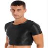 Jhaoyu Men's Sheer Undershirts Ice Silk Glossy Basics Shirts Sexy Fitness Bodybuilding Half Shirt Black X-Large view 2