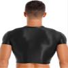 Jhaoyu Men's Sheer Undershirts Ice Silk Glossy Basics Shirts Sexy Fitness Bodybuilding Half Shirt Black X-Large view 4