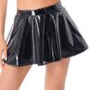 Lejafay Women's Solid Novelty Metallic Pleated Mini Skirt Short Mini Shiny Flared Skater Skirt Pleated Black 3X-Large view 1
