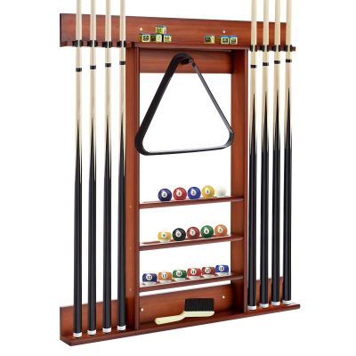 GYMAX Pool Stick Holder, Wall Mount 8 Pool Cue Rack made of 100% Pine Wood, Billiard Cue Racks Pool Table Accessories for Game Room Club Men Cave
